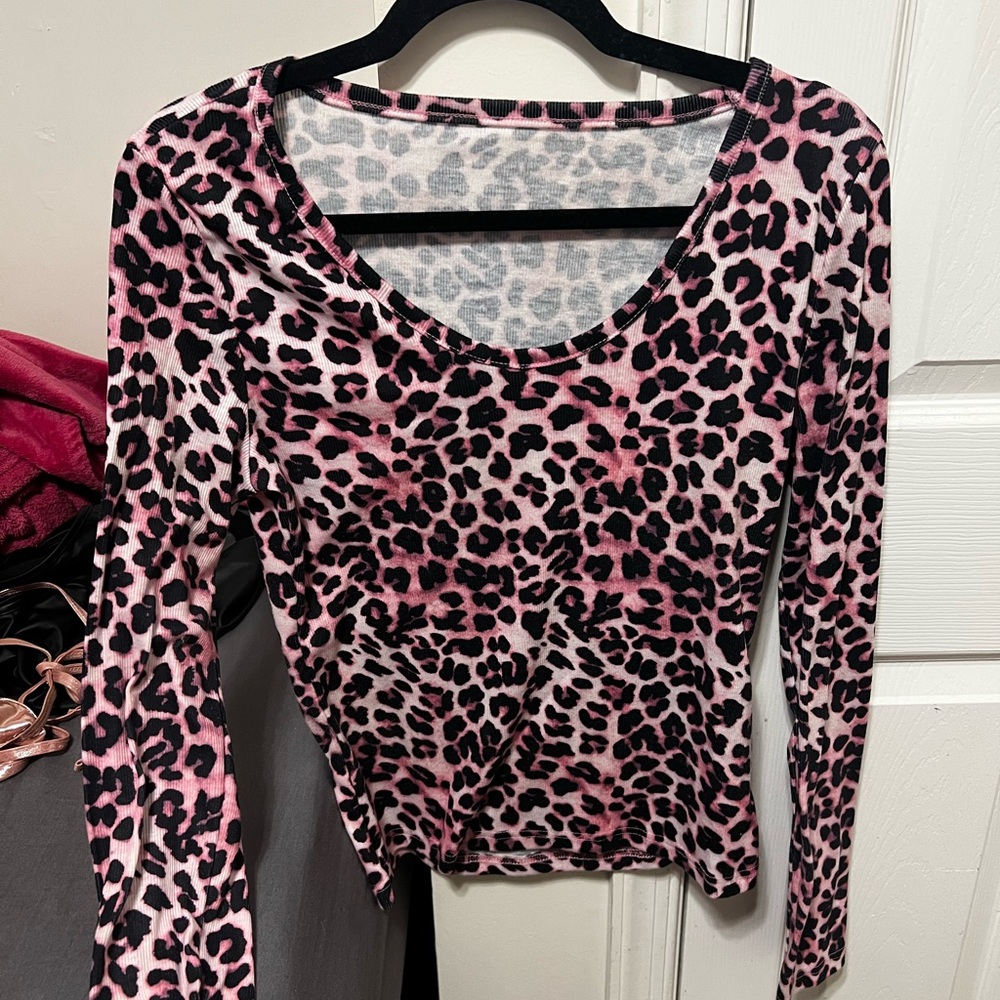 Pink Leopard Print Long Sleeve Top